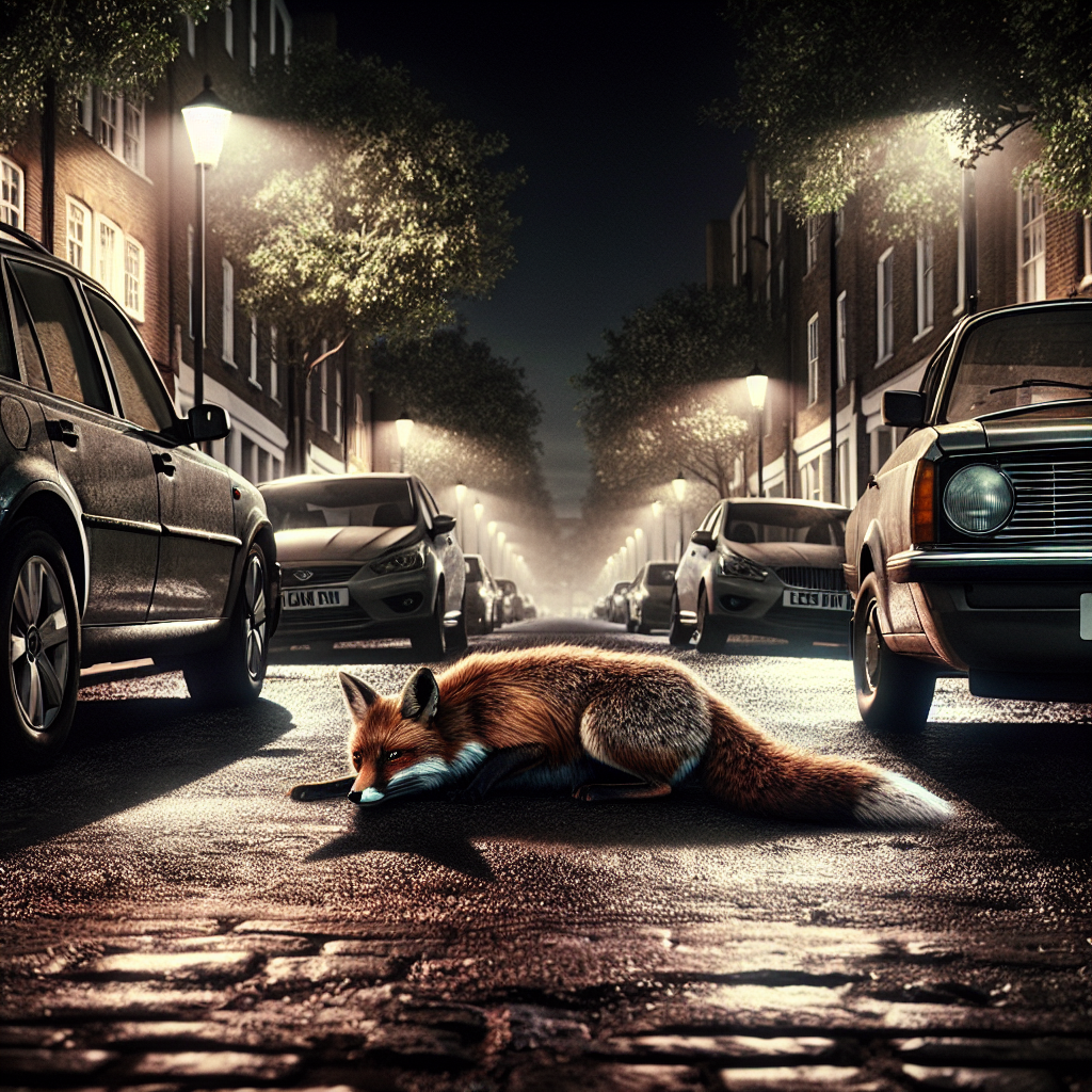 Ein Fuchs in der Stadt bei Nacht